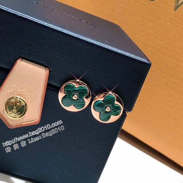Louis Vuitton純銀飾品 路易威登新款孔雀石耳釘 LV圓形四葉草925純銀耳環  zglv2225